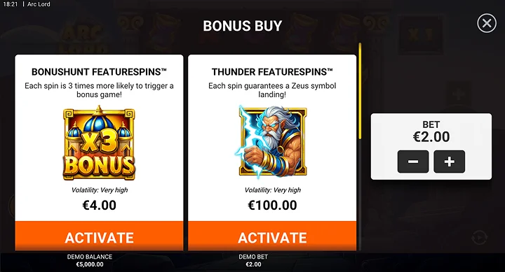 Arc Lord में BonusHunt FeatureSpins और Thunder FeatureSpins बोनस